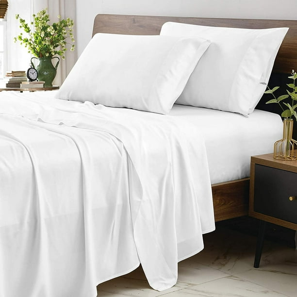 Hotel Luxury Bed Sheets Soft Bamboo Feel 4 Piece Deep Pocket Bed Sheet Set Cool